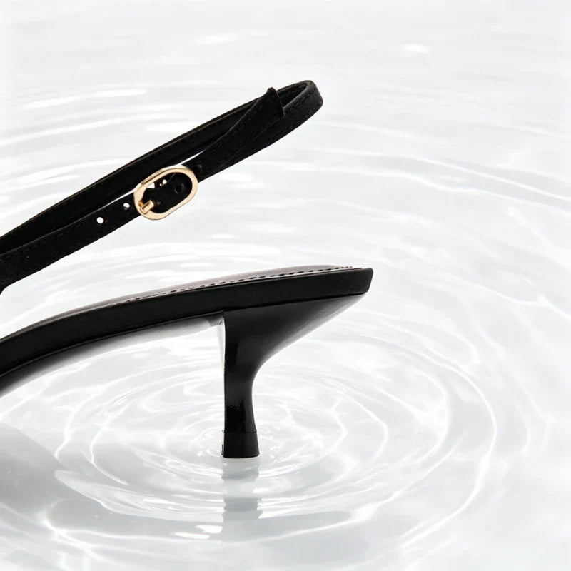 Elegant bow Detail black slingback Heels