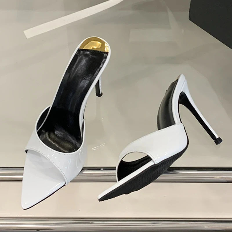 Summer White Patent Leather Women Slippers Sandals