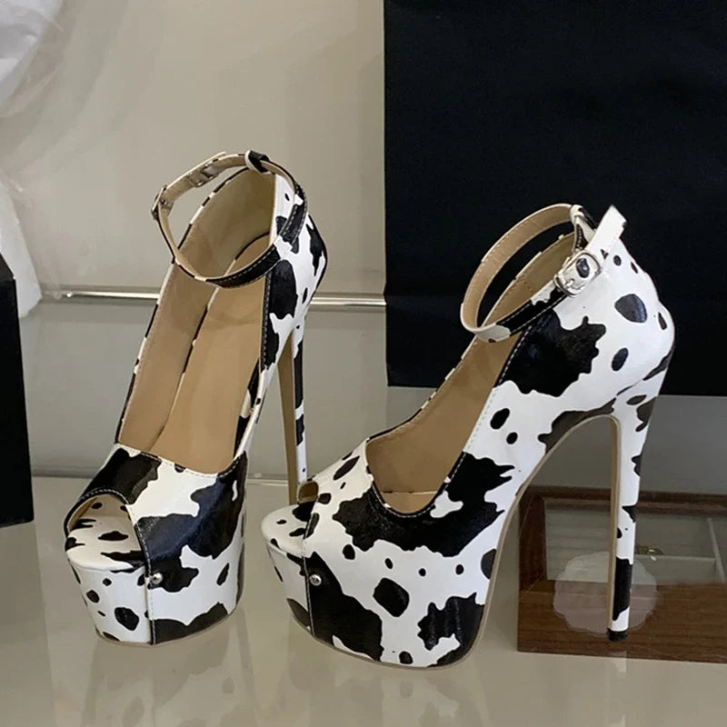 Summer Cow Print Leather Platform Sandals