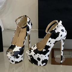 Summer Cow Print Leather Platform Sandals