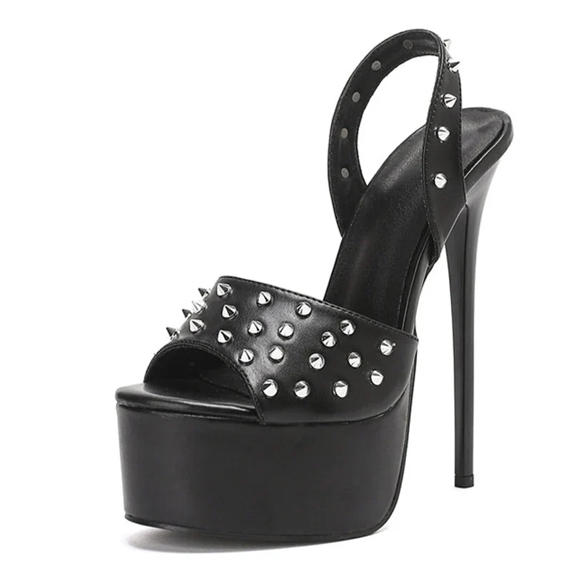 Design Metal Rivet Strap Platform Sandals