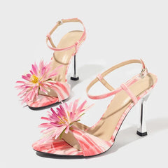 Flower Bud Open Toe Designer Sandal Female Buckle Strap Pink High Heels Party Prom Shoes Women Sandalias
