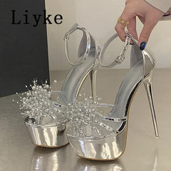 Summer Pyrotechnic Diamond Open Toe Ankle Cover Strap Platform Sandals