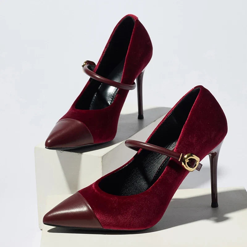 Buckle Strap Suede Leather Women Pumps