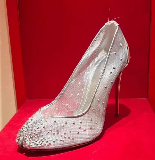 Spring Water Diamond Lace Mesh Breathable High Heels