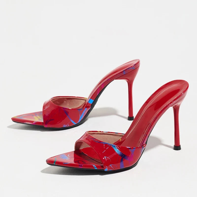 Summer Color Painting Leather Women Slippers