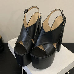 Thick Bottom Peep Toe Chunky Platform High Heels Sandals
