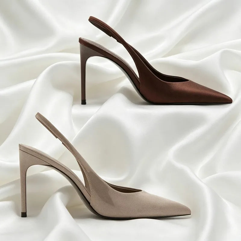 Vintage Brown Satin Slingback Heels