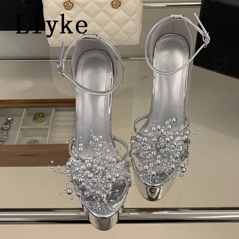 Summer Pyrotechnic Diamond Open Toe Ankle Cover Strap Platform Sandals