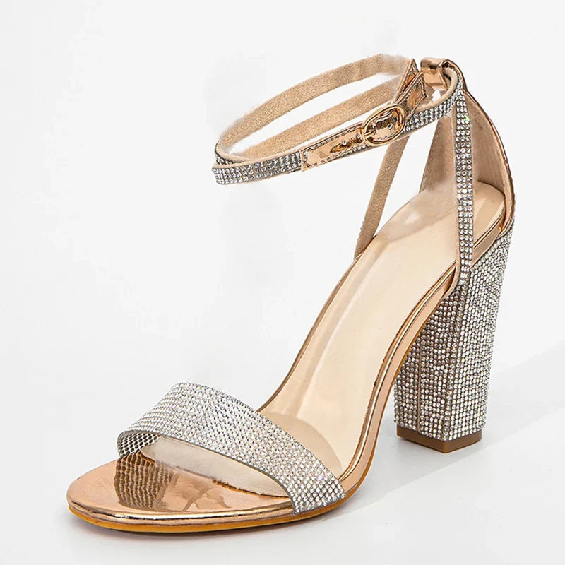 Glitter Rhinestones Square High Heels Sandals
