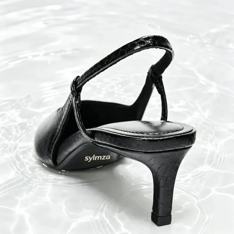 Black Embossed Design High Heels