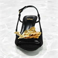 Novelty Metallic Flower Embellished Heeled Sandals