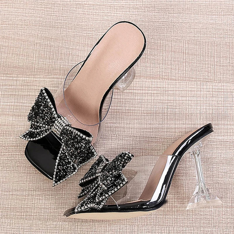 Silver Crystal Bowknot High Heels
