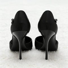 Black Pointed-Toe Satin High Heels