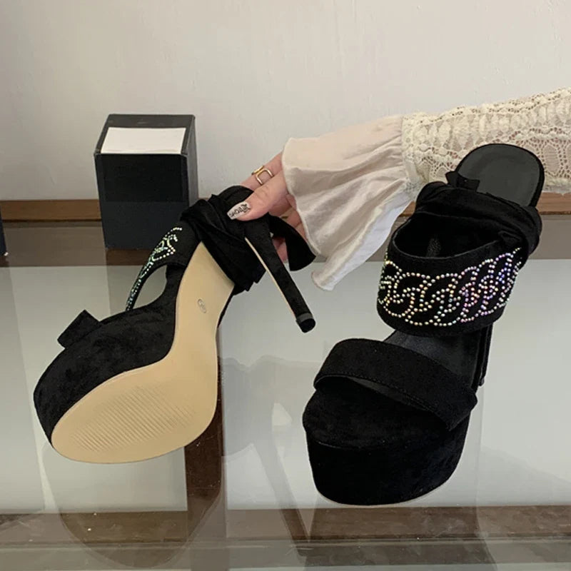 Sexy Rhinestone Ankle Cross Strap Women's 17CM Fetish Sandals