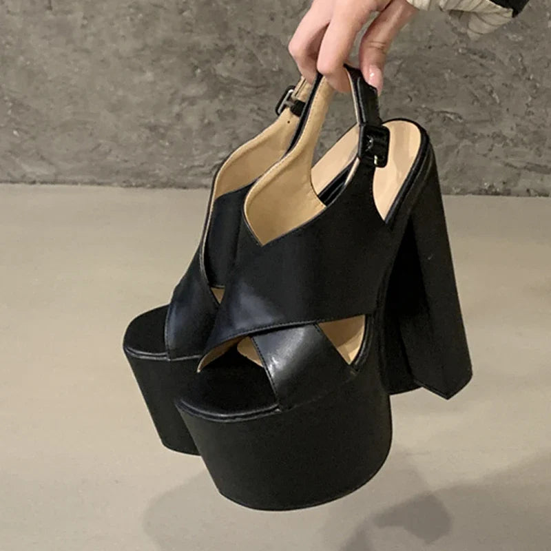 Thick Bottom Peep Toe Chunky Platform High Heels Sandals