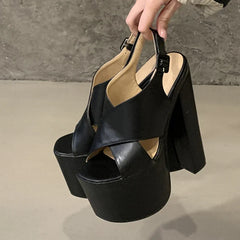 Thick Bottom Peep Toe Chunky Platform High Heels Sandals