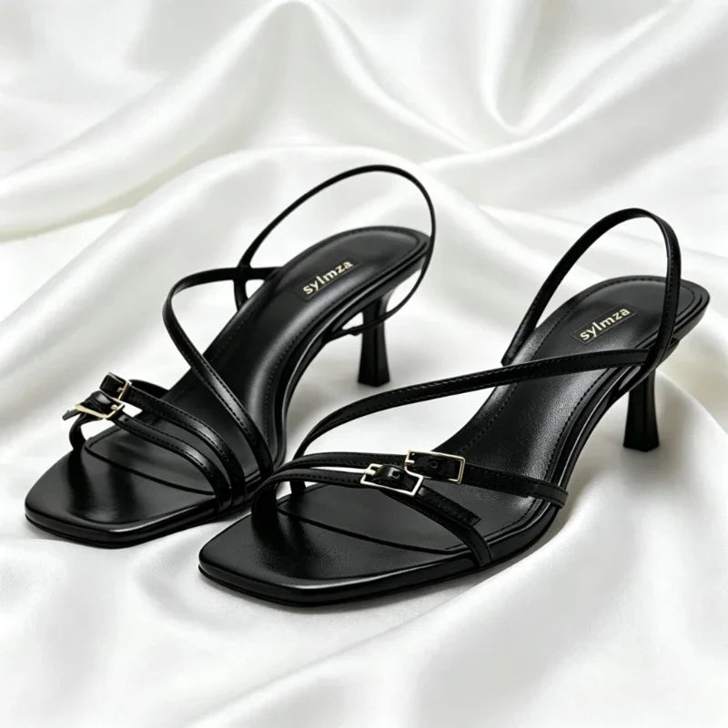 Unique Narrow-band Design Heeled Sandals