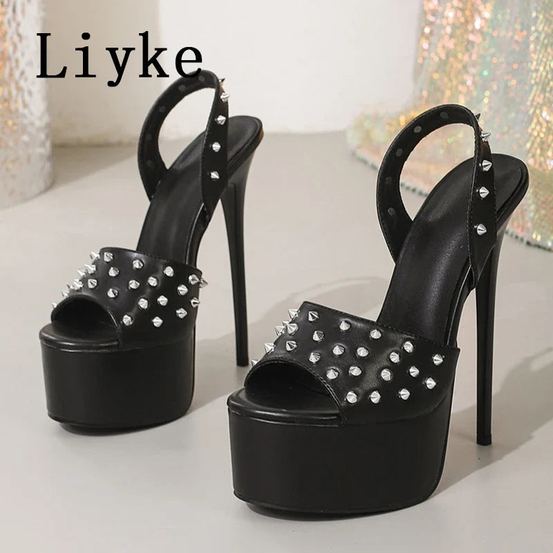 Design Metal Rivet Strap Platform Sandals