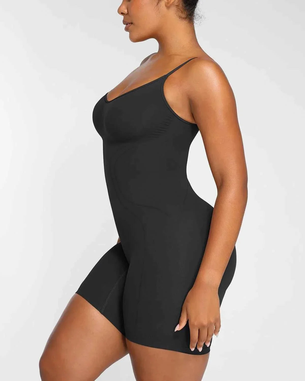 Bare Essentials Midi Bodysuit - Black Seamless Tummy Control