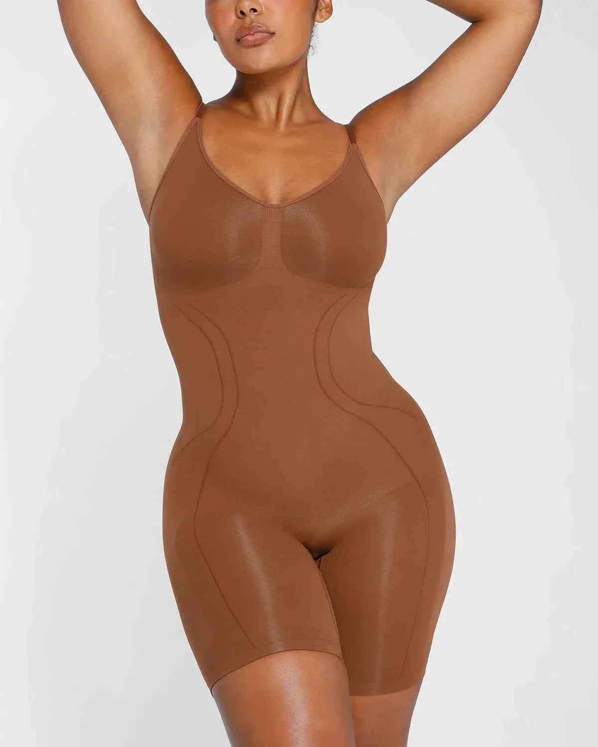 Bare Essentials Midi Bodysuit - Black Seamless Tummy Control