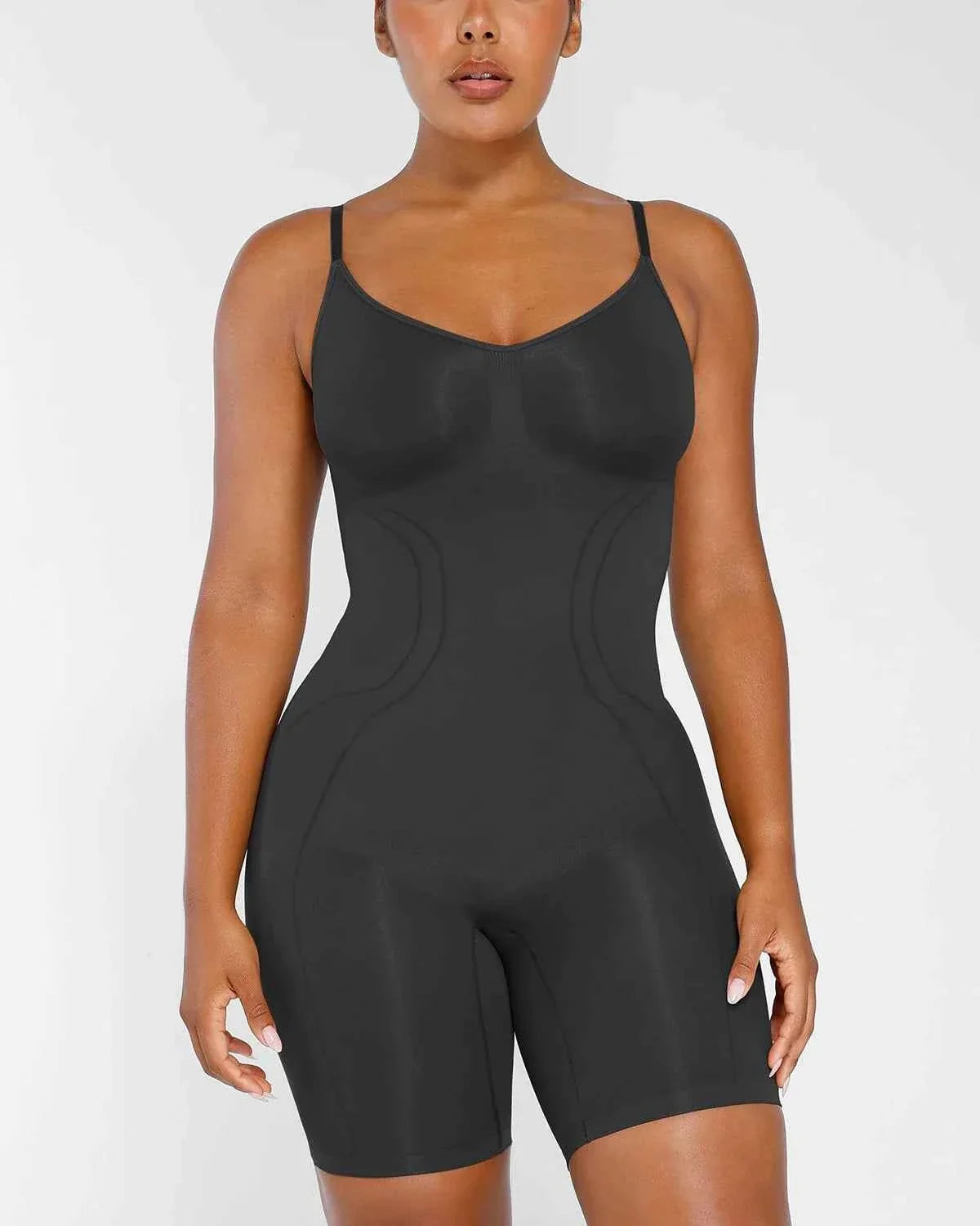 Bare Essentials Midi Bodysuit - Black Seamless Tummy Control