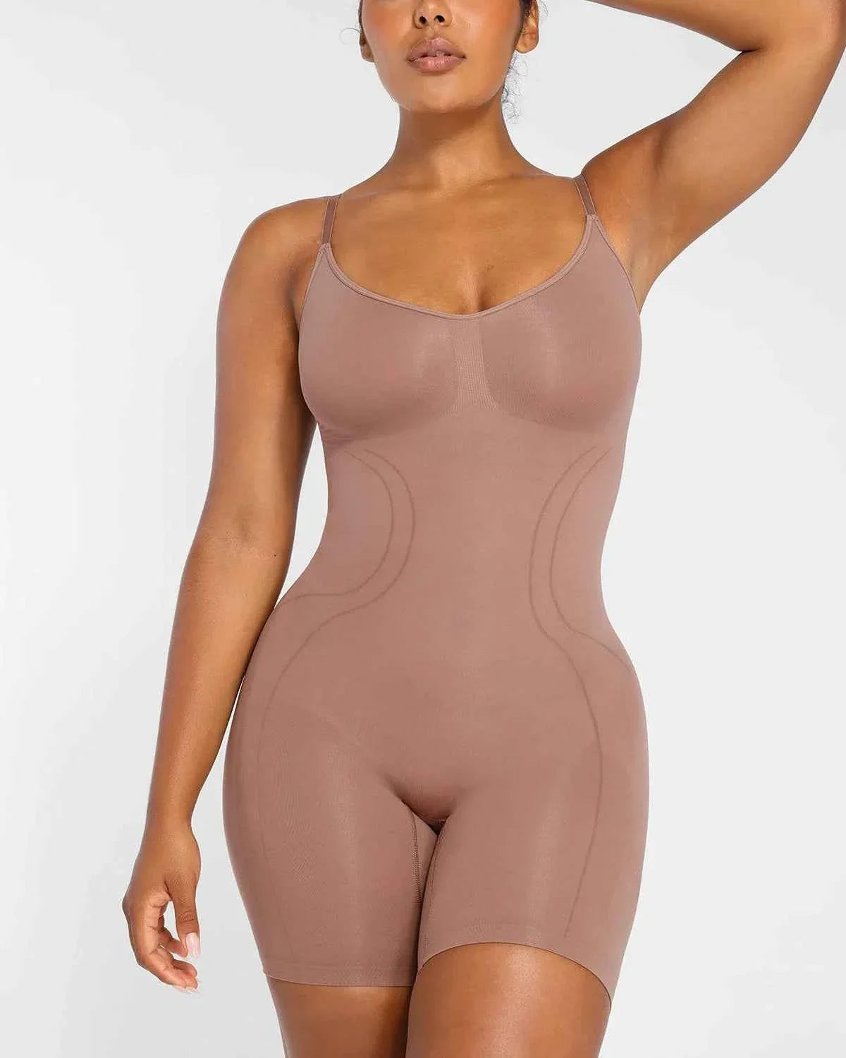 Bare Essentials Midi Bodysuit - Black Seamless Tummy Control