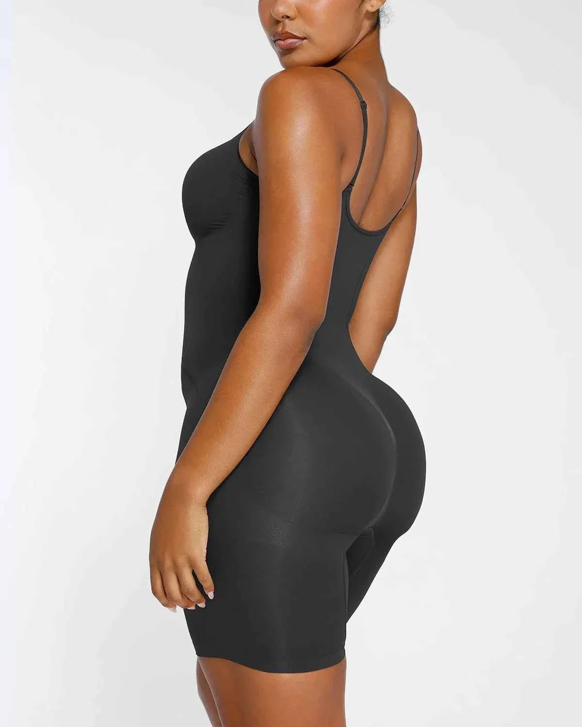 Bare Essentials Midi Bodysuit - Black Seamless Tummy Control