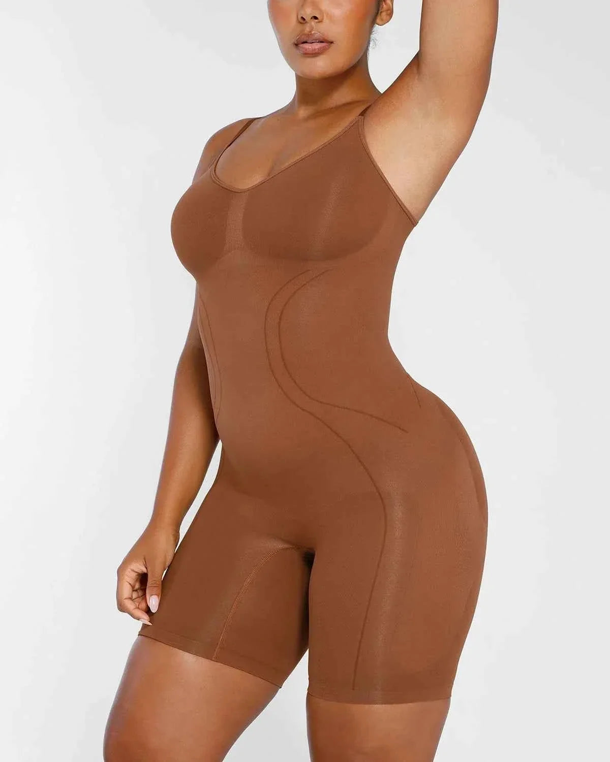 Bare Essentials Midi Bodysuit - Black Seamless Tummy Control