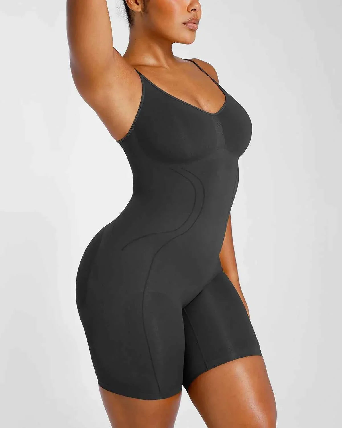 Bare Essentials Midi Bodysuit - Black Seamless Tummy Control