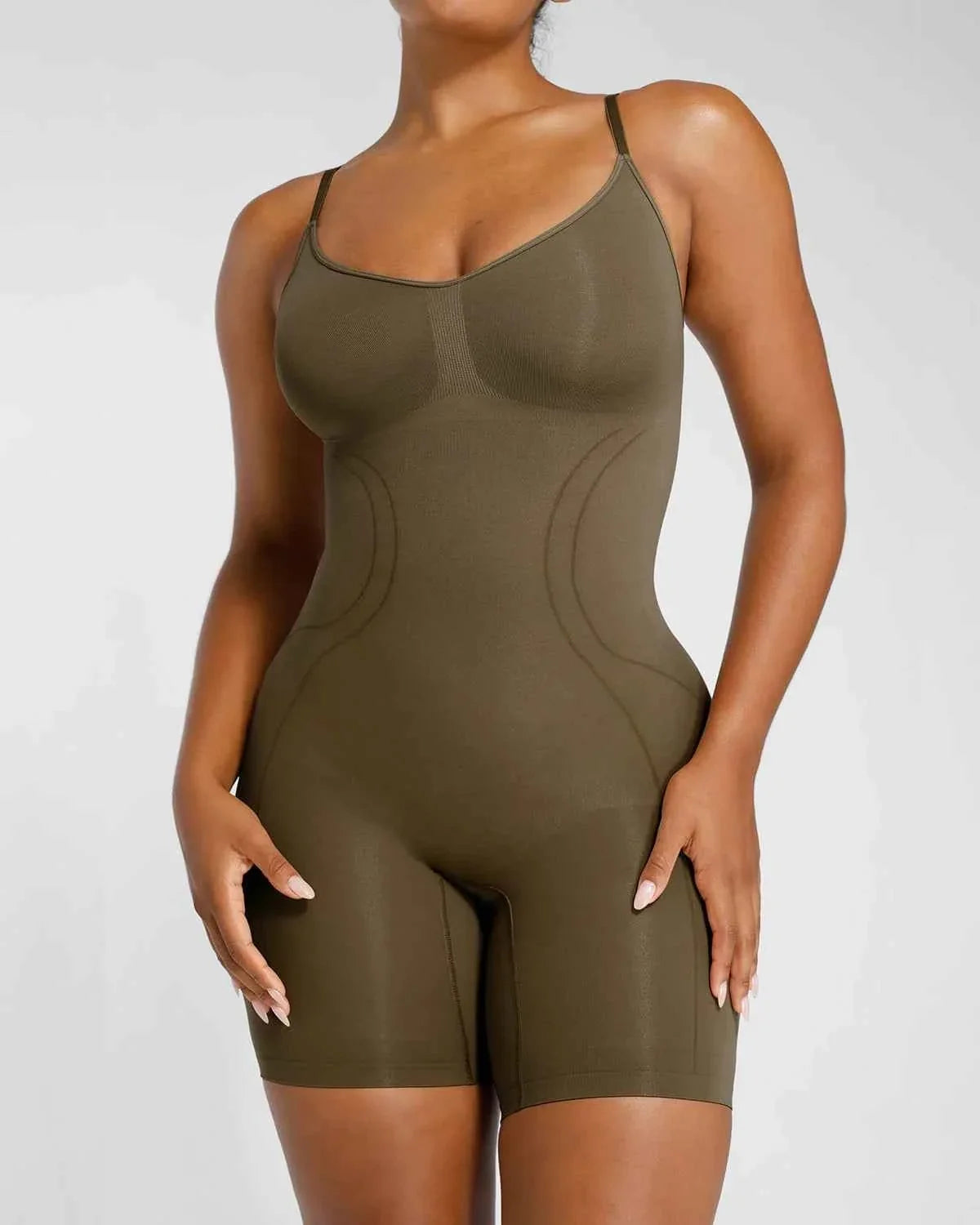 Bare Essentials Midi Bodysuit - Black Seamless Tummy Control