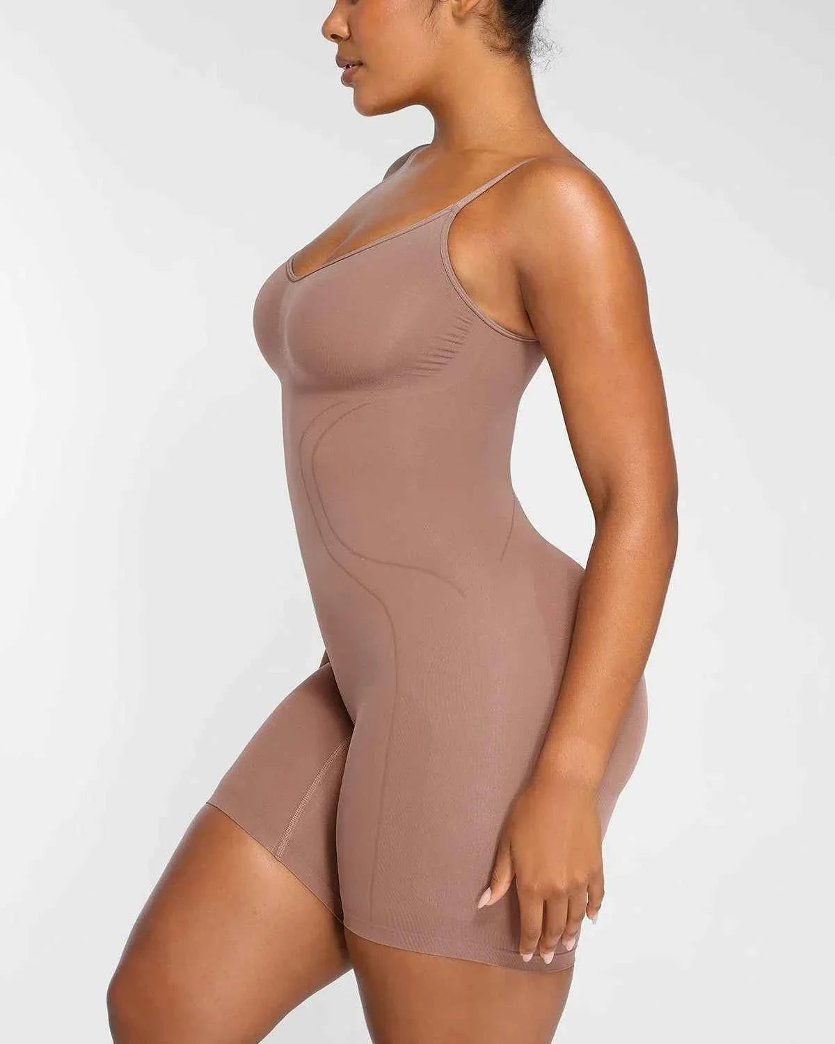 Bare Essentials Midi Bodysuit - Black Seamless Tummy Control