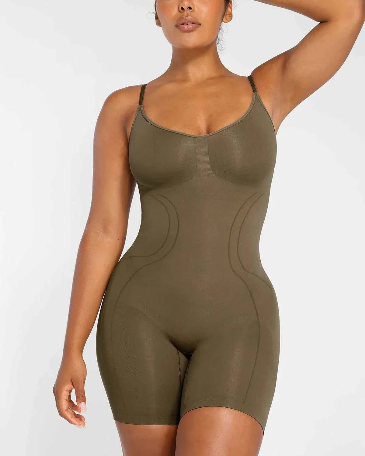 Bare Essentials Midi Bodysuit - Black Seamless Tummy Control