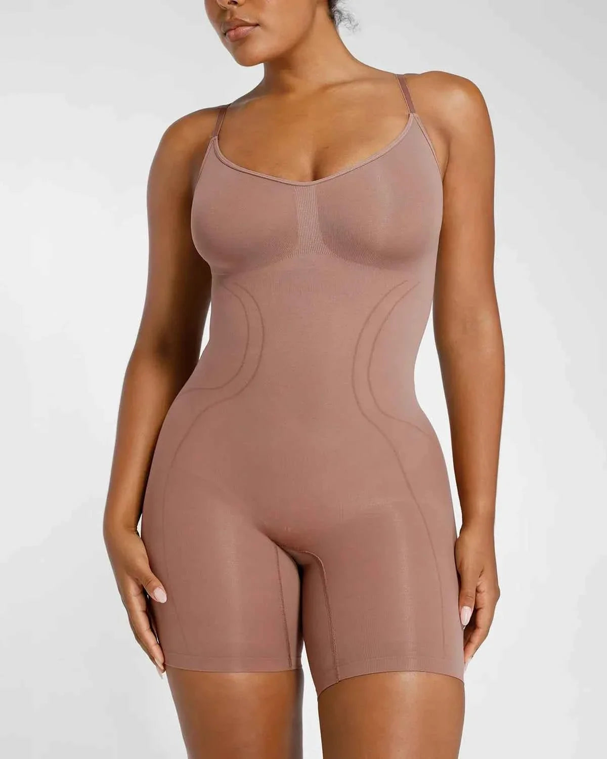 Bare Essentials Midi Bodysuit - Black Seamless Tummy Control