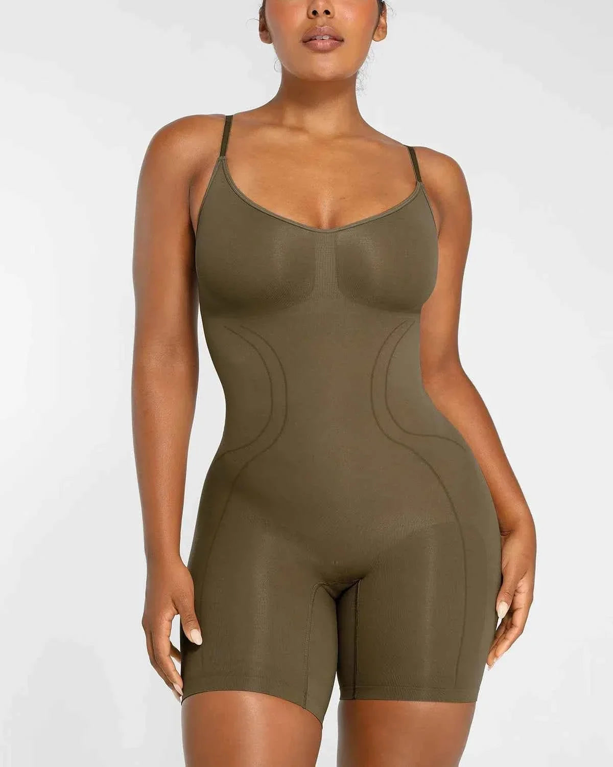 Bare Essentials Midi Bodysuit - Black Seamless Tummy Control
