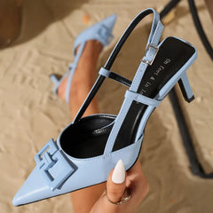 Blue Metal Buckle Decorate Design Pumps