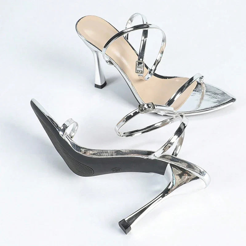 Sexy Silver Ankle Buckle Strap Designer Sandals