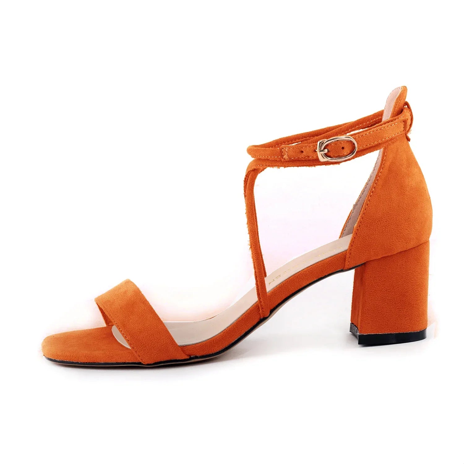 5cm Low Heels Velvet Stripe Ankle Strap Sandal