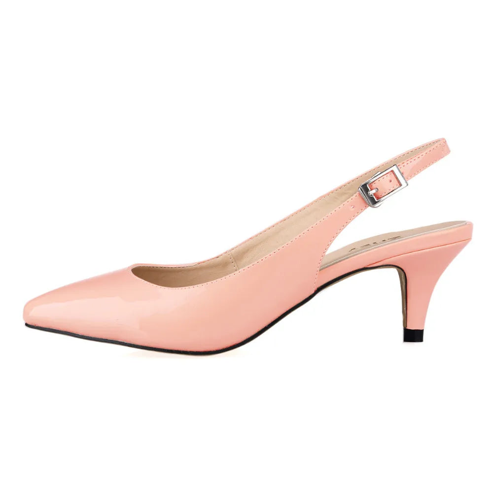 Daily All-Match Sandal Shoes Pointed High Heels Large Size Pumps 6cm Low Casual Back Empty Buckle Red Wedding Shoes