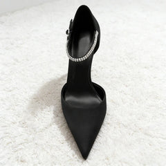 Black Pointed-Toe Satin High Heels