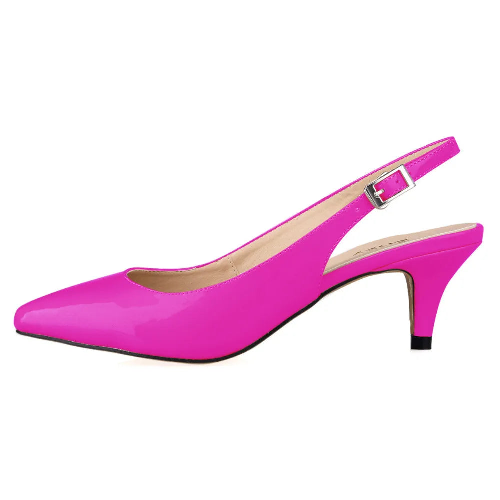 Daily All-Match Sandal Shoes Pointed High Heels Large Size Pumps 6cm Low Casual Back Empty Buckle Red Wedding Shoes