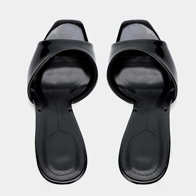 Brown Patent Leather Women Slippers Sandal