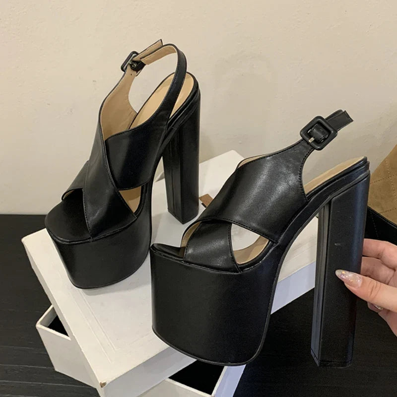 Thick Bottom Peep Toe Chunky Platform High Heels Sandals