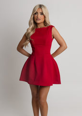 Serene Halo Structured Mini Dress - Red