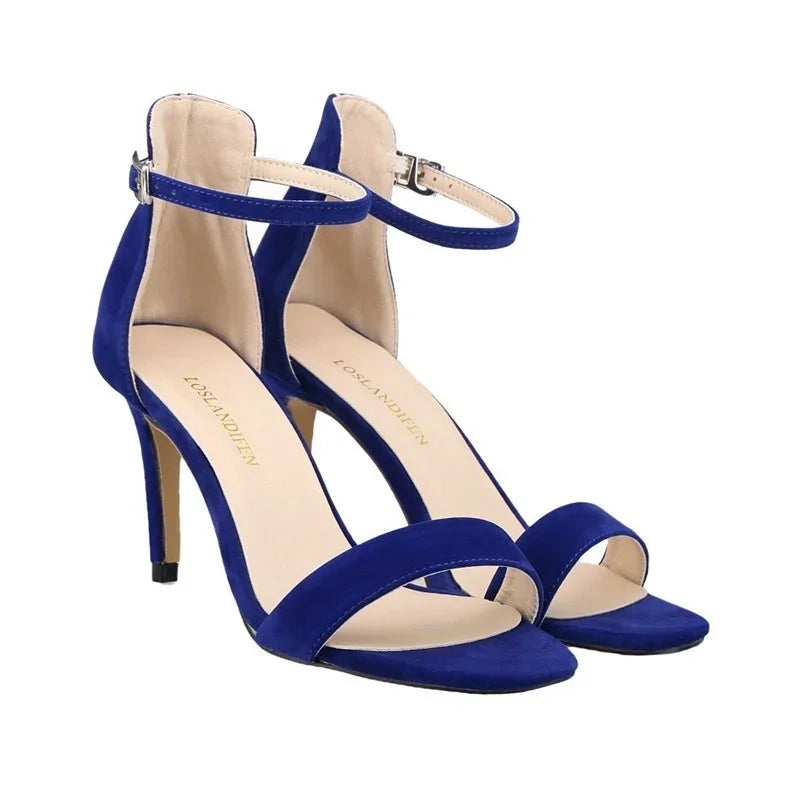 9cm Mid Thin Heel Summer Open Toe Ankle Strap High Heels