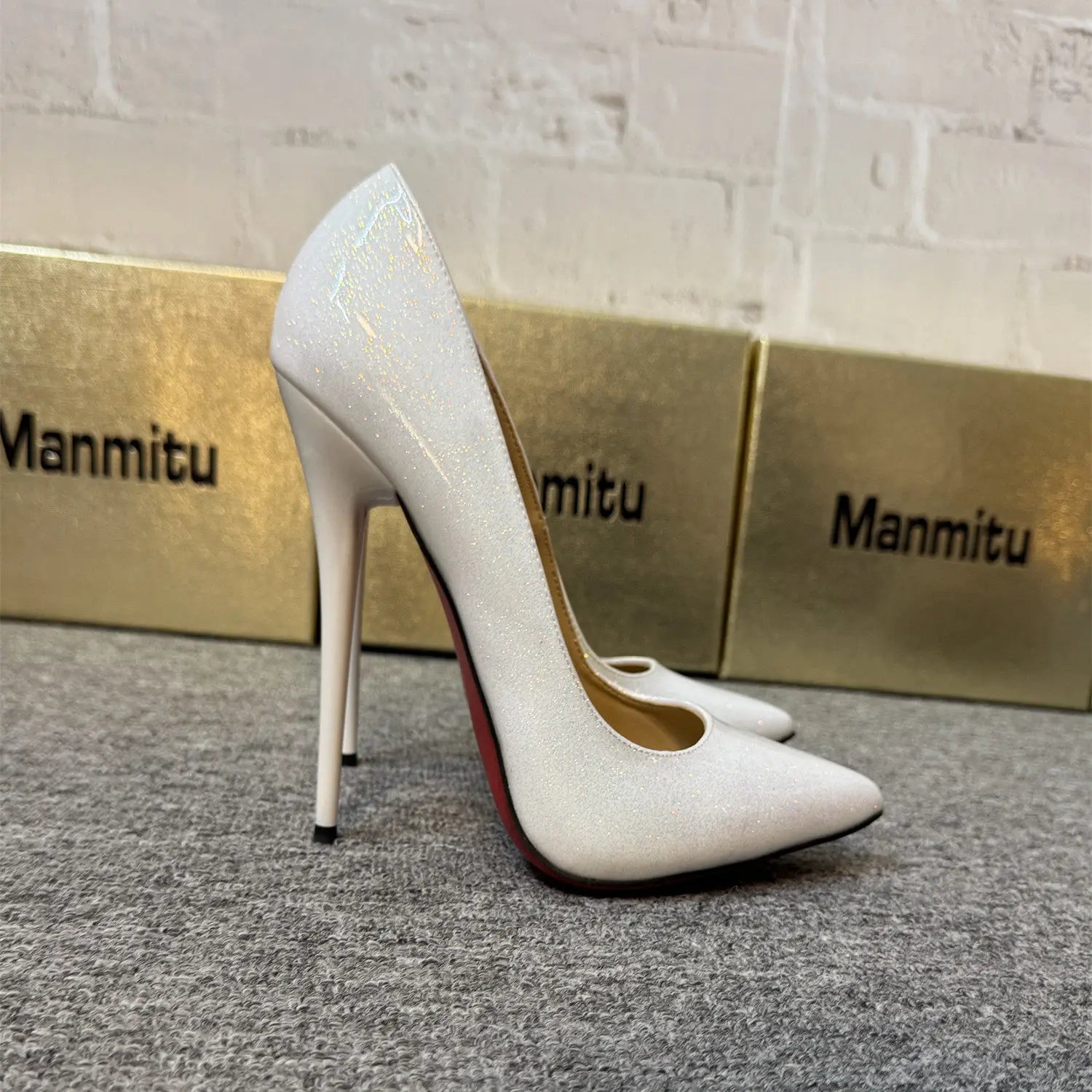 12cm slim sequins and iridescent patent leather shallow mouth high heels