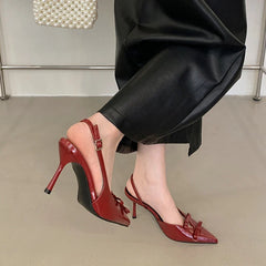 Butterfly-knot Pointed Toe Slingback Elegant Party Buckle Strap Pumps