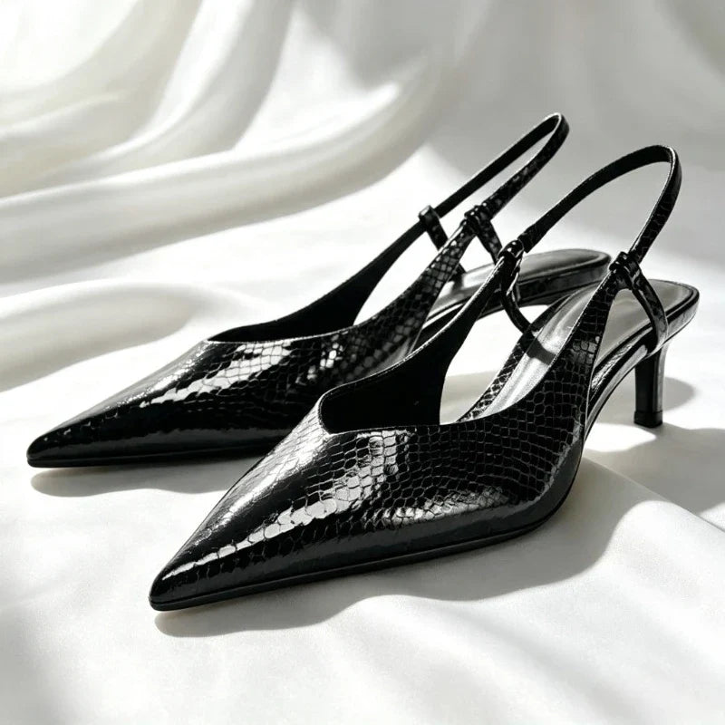 Black Embossed Design High Heels