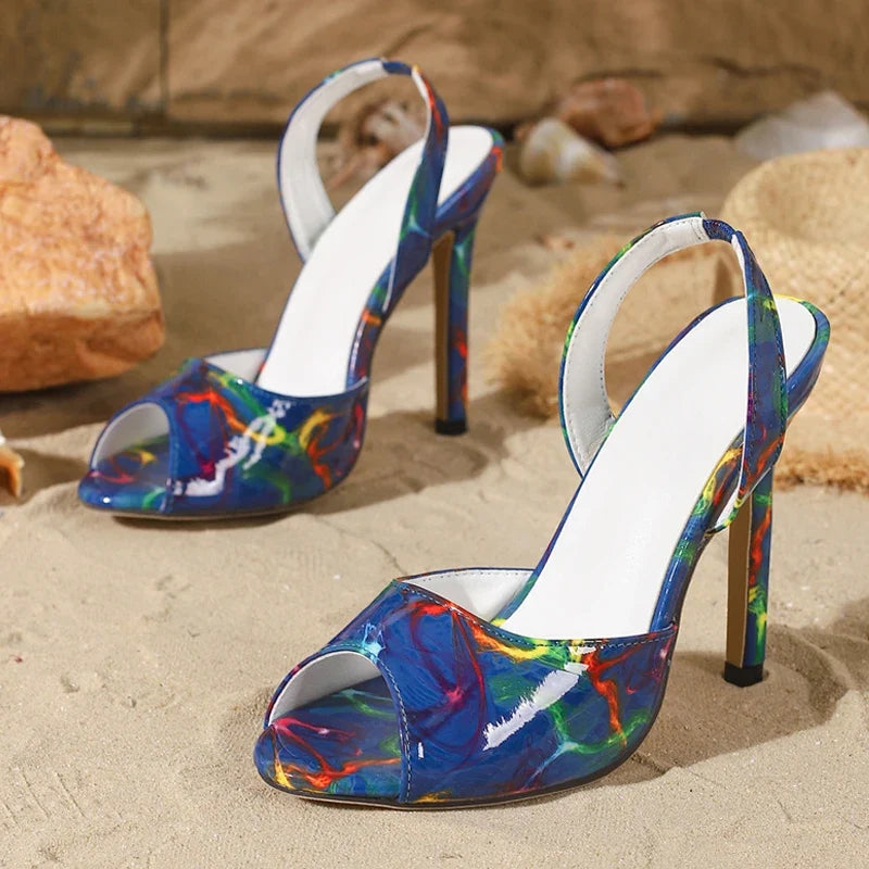 Arrivals Graffiti Color Leather Women Sandals