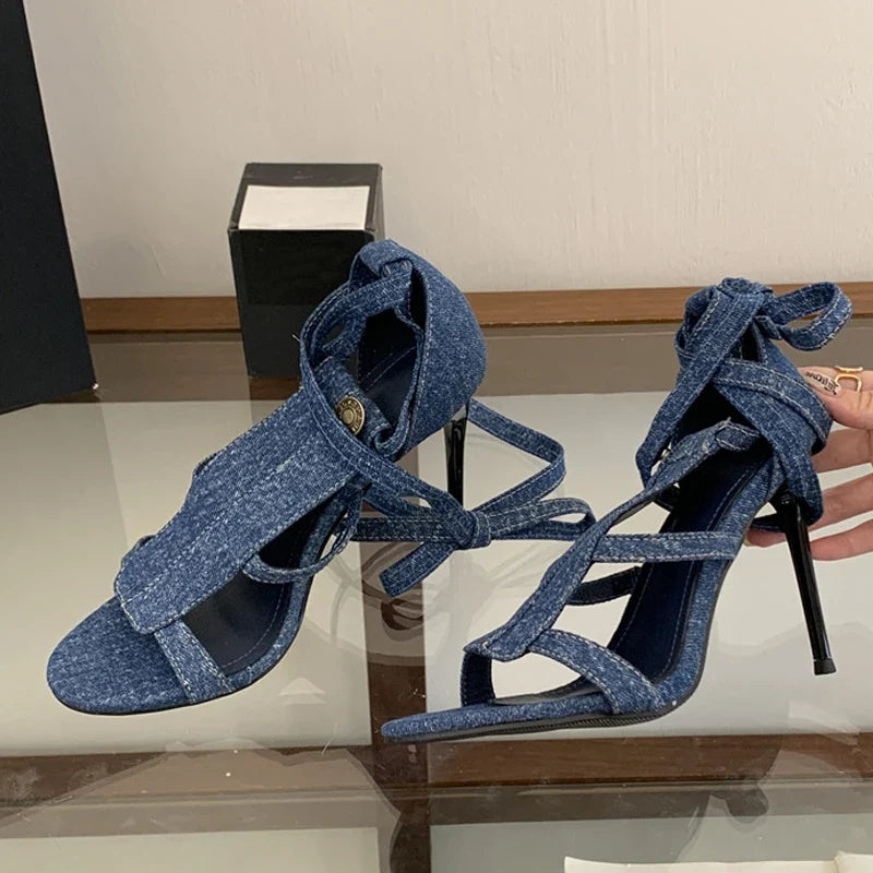 Design Button Ankle Cross Strap Sandals